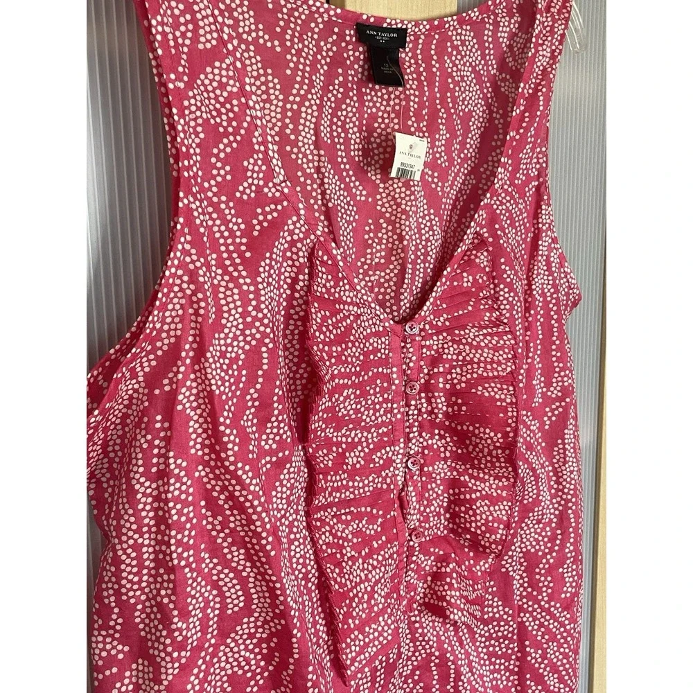 Ann Taylor Blouse Top Women 12 Pink Floral Sleeveless V Neck Boho Ruffles Career - Picture 2 of 5